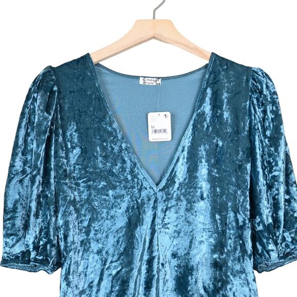 Free People Womens M Don't You Wish Velvet Bodysuit in Deep Teal NEW - Picture 5 of 13